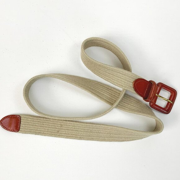 Talbots Accessories - Vintage Talbots Tan Elastic Woven Twill and Brown Leather Buckle Belt Sz XL